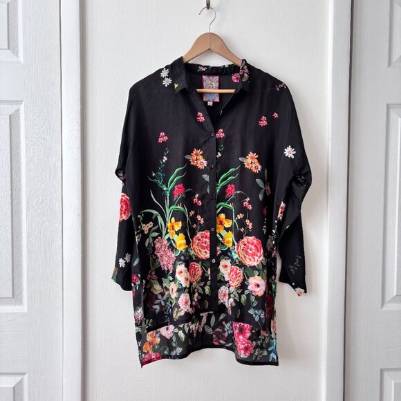 Johnny Was Houstein Jarah Button Down Silk Blouse - Picture 2 of 6